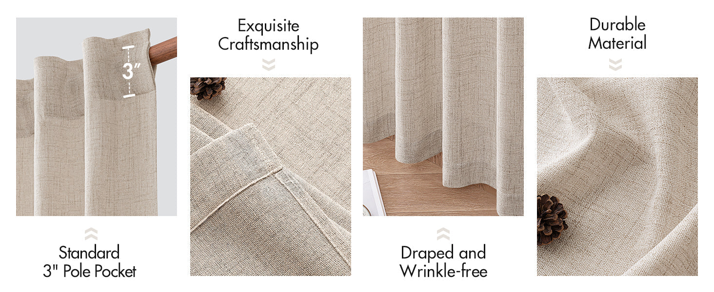 Linen Curtains 84 Inch Length 2 Panels Natural Semi Sheer Curtain with Back Tab Rod Pocket, Light Filtering Window Privacy Burlap Drapes for Living Room Bedroom 42W x 84L Linen