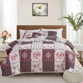 Quilt Set Full/Queen Size, 3 Pieces Green Floral Plaid Summer Bedspread Coverlet Set, Soft Microfiber Reversible Lightweight Bed Cover for All Season (90" x 90", 1 Quilt+ 2 Pillow Shams)