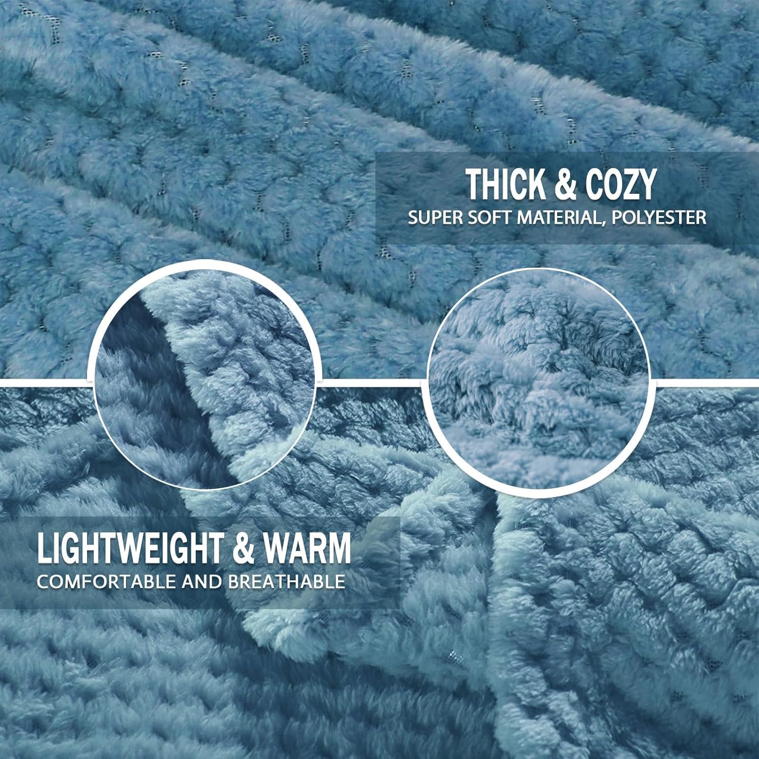 Fleece Throw Blanket Extra Large, Super Soft and Warm Blankets for Couch, Sofa and Bed Waffle Textured, Cozy, Fuzzy and Lightweight (Slate Blue, 50x70 Inches)