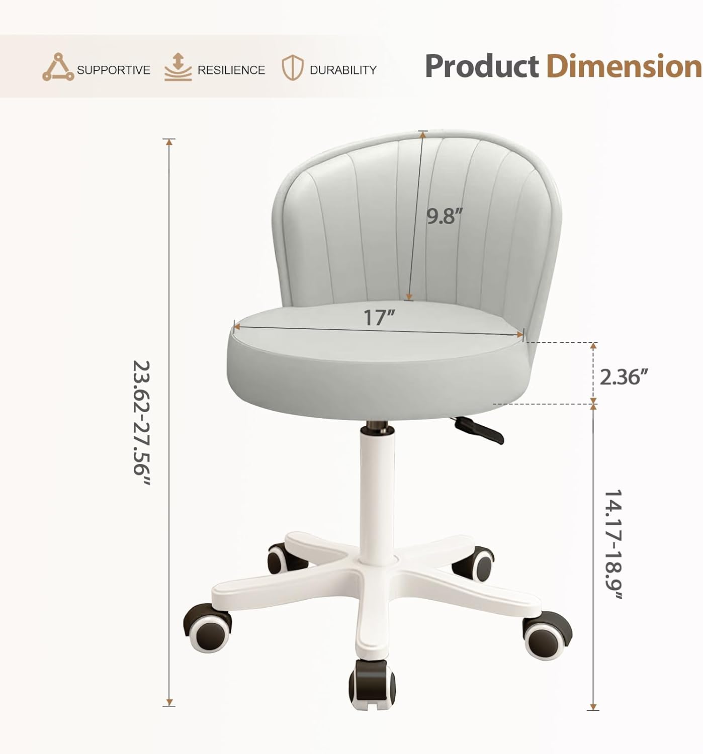 Small Round Rolling Desk Chair Armless Comfy Vanity Computer Chair Height Adjustable Swivel Work Spa Chair