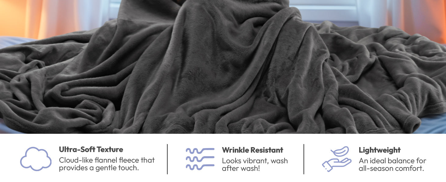 Bedding Fleece Blanket Queen Size Grey (90x90 Inches) Ultra Soft Warm Lightweight Microfiber Breathable Anti-Static Cozy Bed Blanket, All-Season Home Decor Gift for Men & Women