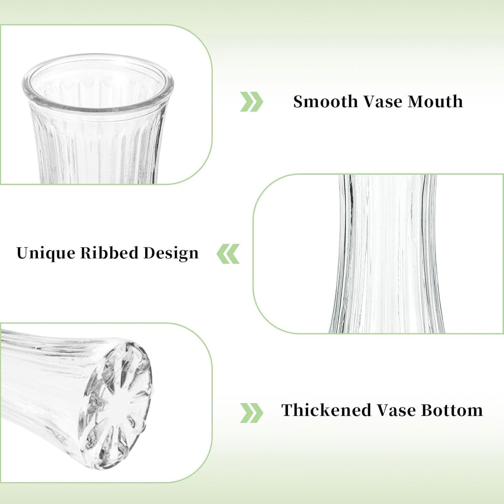 Glass Vase for Home Decor: Clear Flower Vases for Living Room Kitchen Bathroom Wedding Table Centerpieces - 7.5" Tall Modern Vintage Decorations for Bouquet Pampas Grass Lego Flowers