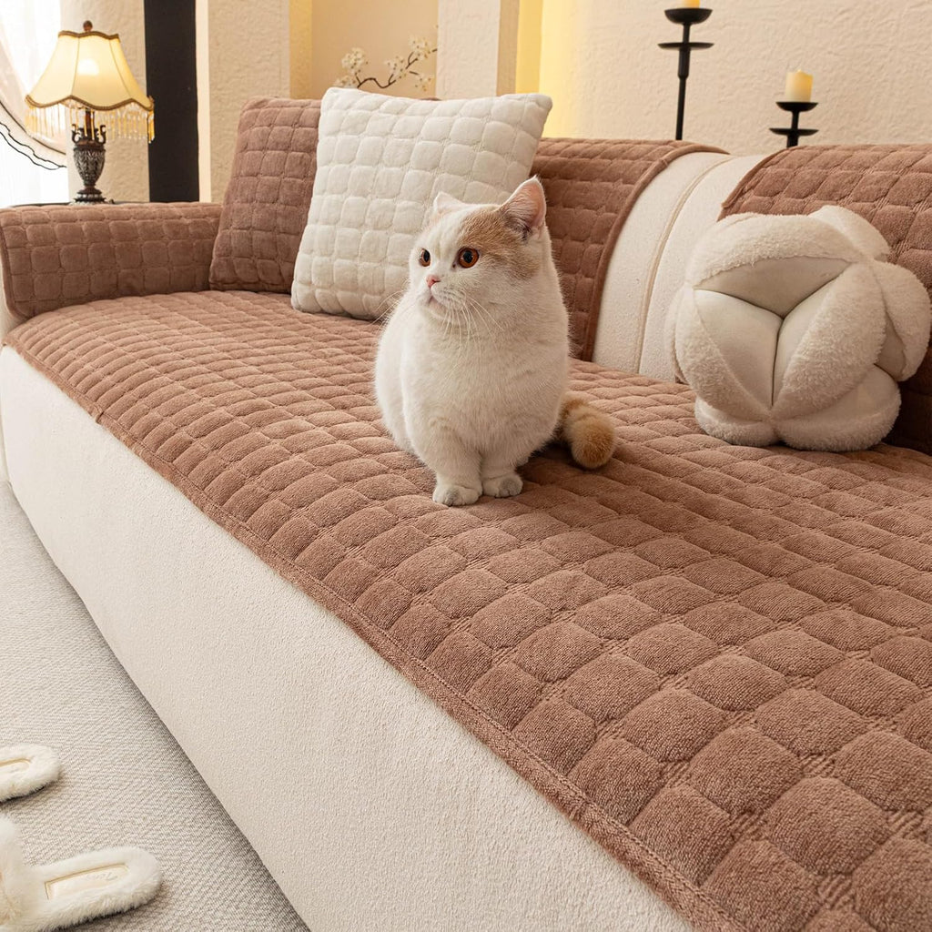 Couch Cover, Washable Sectional Sofa Cover, Anti Slip Sofa Slipcovers for 3 Cushion Couch Sofa L Shaped Recliner, Furniture Protector Covers for Pets Kids(Khaki, Only 1 PCS)