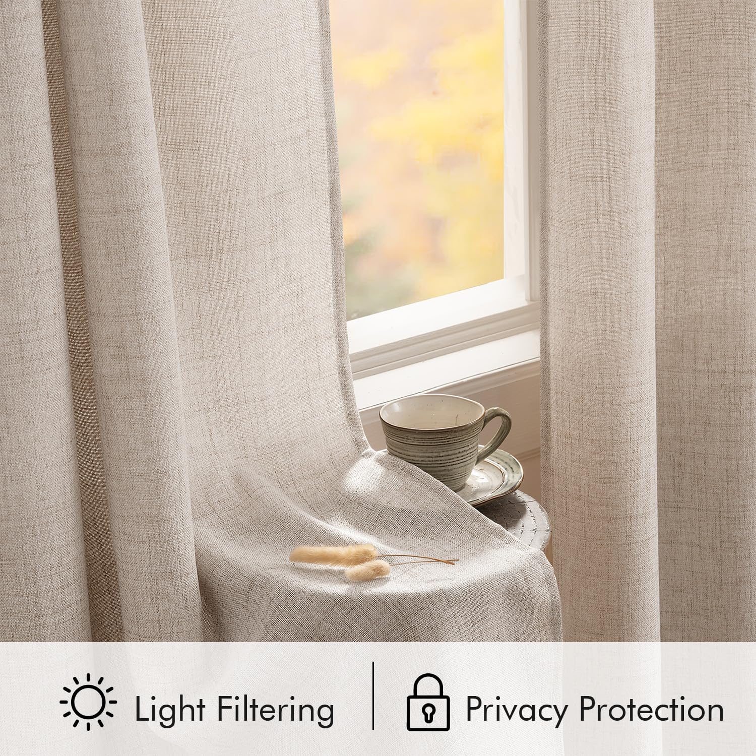 Linen Curtains 84 Inch Length 2 Panels Natural Semi Sheer Curtain with Back Tab Rod Pocket, Light Filtering Window Privacy Burlap Drapes for Living Room Bedroom 42W x 84L Linen