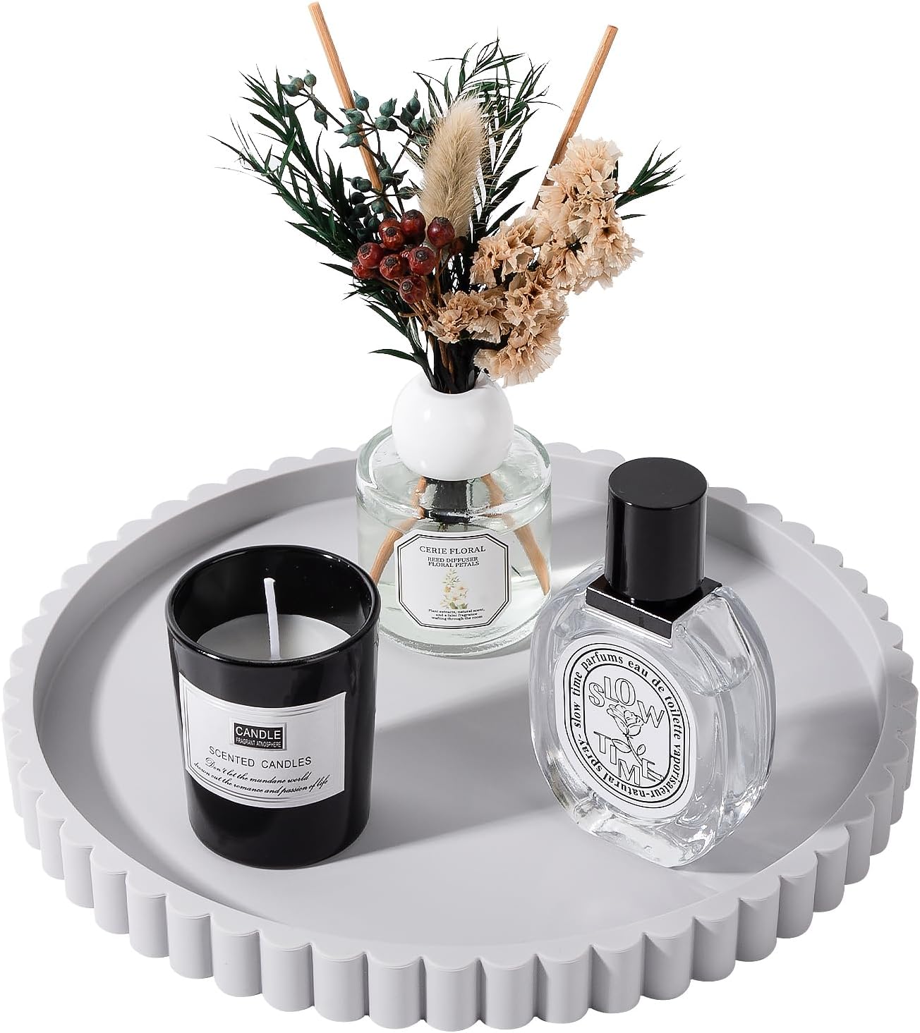 Round Bathroom Tray Silicone Kitchen Counter Decor Vanity Organizer Decorative Coffee Table Tray for Perfume, Candle, Soap Dish, 9 Inch, Black