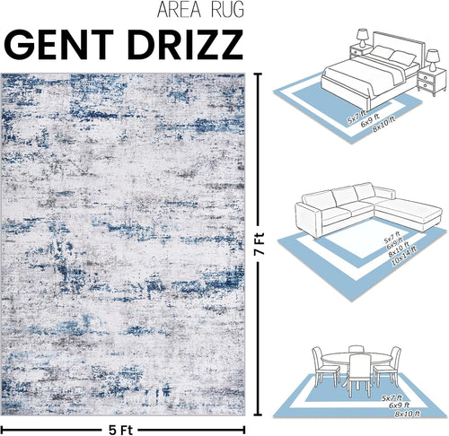 Area Rug Living Room Rugs: 5x7 Large Soft Indoor Carpet Modern Abstract Rug with Non Slip Rubber Backing for Under Dining Table Nursery Home Office Bedroom White Gray Blue