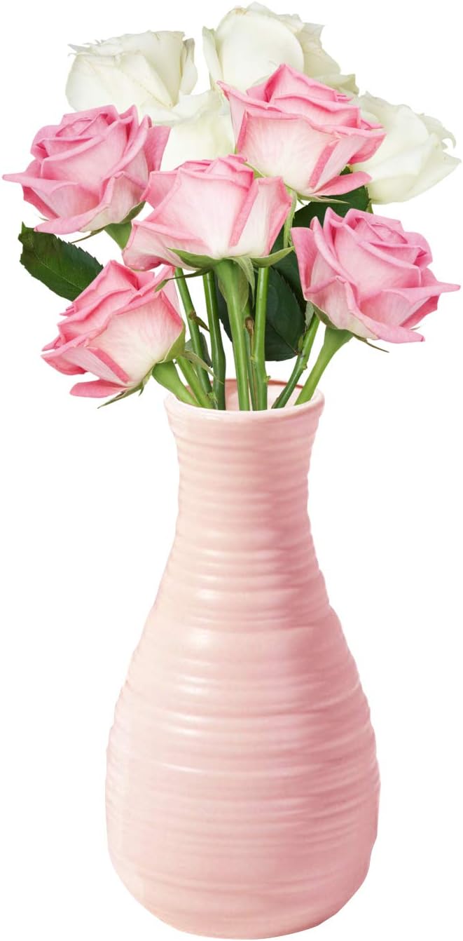 Vase for Flowers, Ceramic Look Plastic Vase for Home Decor, Living Room, Table (Seashell White)